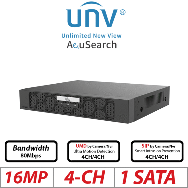 Uniview 16MP 4CH PoE 1-SATA HD NVR501-04B-P4-IQ