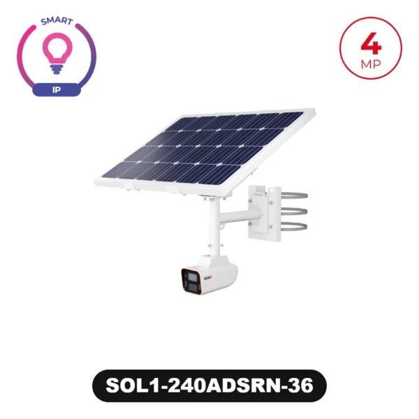 SOL1-240ADSRN-36 4MP Solar Powered Fixed Lens Medium Bullet Camera with Active Deterrence